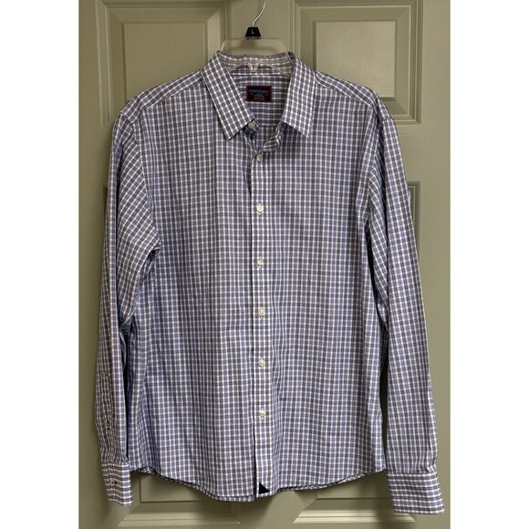UNTUCKit Button Up Shirt Men's Large Blue Plaid Wrinkle Free Lightweight Cotton - Picture 1 of 10
